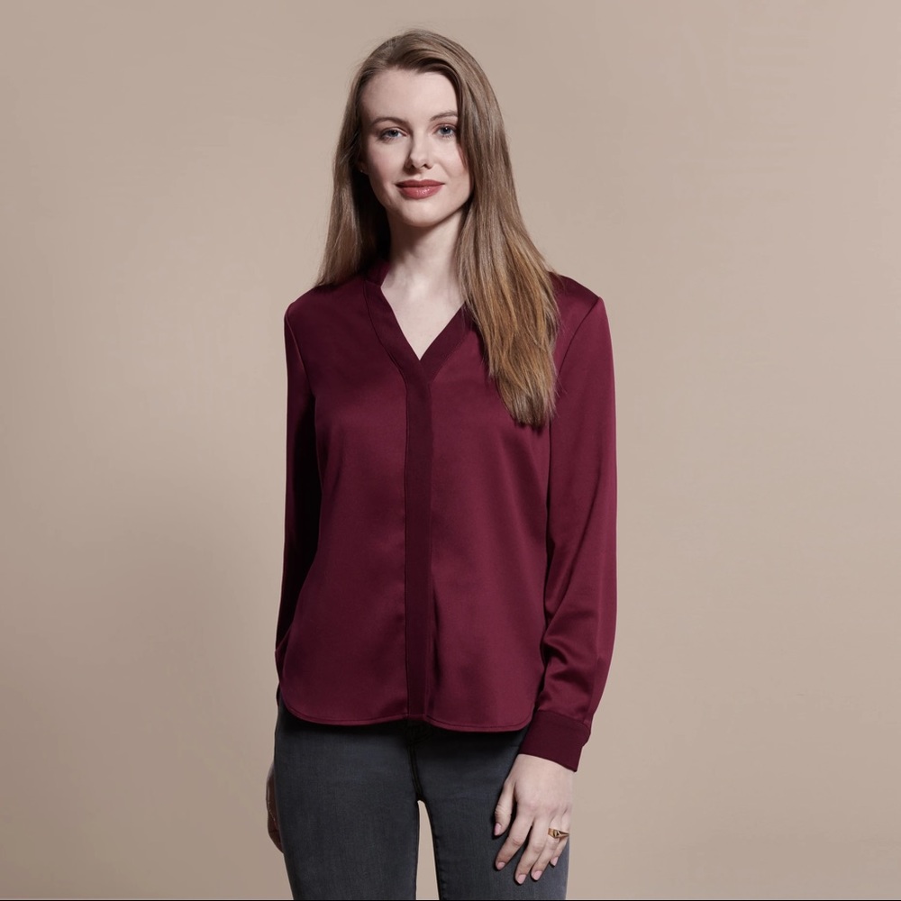 Elizabeth & Clarke Ramirez Unstainable Vegan Silk Burgundy Button Down